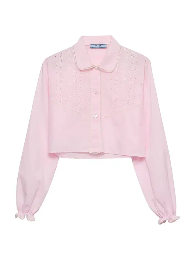 Women's Embroidered Cropped Batiste Shirt - Pink Women's Embroidered Cropped Batiste Shirt - Pink