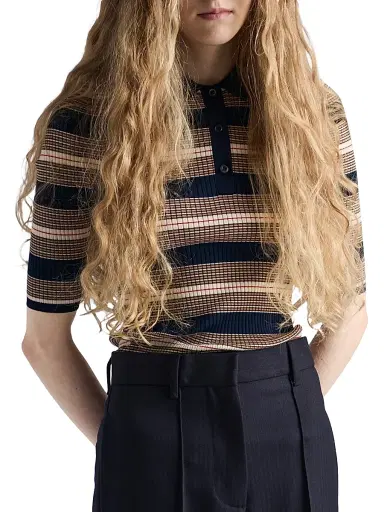 Prada Women's Striped Cotton Polo Shirt - Blue | Thumbnail 2 Prada Women's Striped Cotton Polo Shirt - Blue | Thumbnail 2