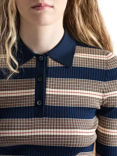 Prada Women's Striped Cotton Polo Shirt - Blue | Thumbnail 4 Prada Women's Striped Cotton Polo Shirt - Blue | Thumbnail 4