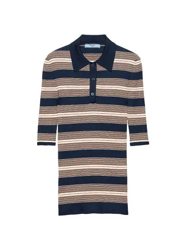 Prada Women's Striped Cotton Polo Shirt - Blue | Thumbnail 1 Prada Women's Striped Cotton Polo Shirt - Blue | Thumbnail 1
