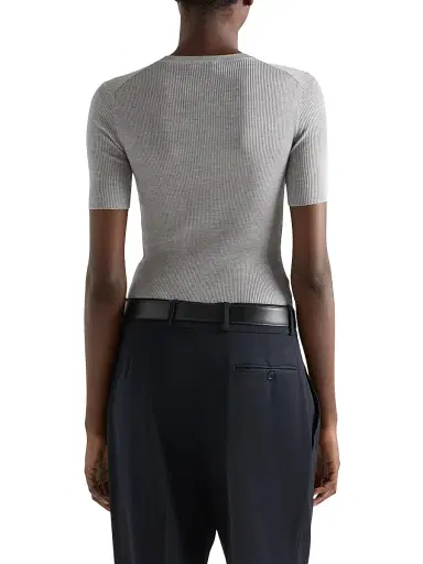Prada Women's Silk Crewneck Sweater with Logo - Grey - Size 10 | Thumbnail 3 Prada Women's Silk Crewneck Sweater with Logo - Grey - Size 10 | Thumbnail 3