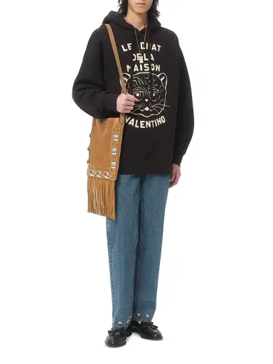 Valentino Garavani Men's Cotton Sweatshirt with Chat De La Maison Patch - Black | Thumbnail 7 Valentino Garavani Men's Cotton Sweatshirt with Chat De La Maison Patch - Black | Thumbnail 7