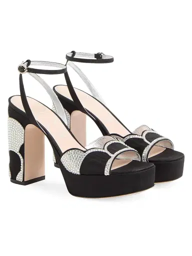 Valentino Garavani Women's Bowow Platform 115MM Sandals in Moiré Fabric - Black Silver - Size 10.5 | Thumbnail 2 Valentino Garavani Women's Bowow Platform 115MM Sandals in Moiré Fabric - Black Silver - Size 10.5 | Thumbnail 2