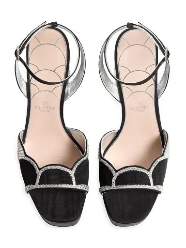 Valentino Garavani Women's Bowow Platform 115MM Sandals in Moiré Fabric - Black Silver - Size 10.5 | Thumbnail 4 Valentino Garavani Women's Bowow Platform 115MM Sandals in Moiré Fabric - Black Silver - Size 10.5 | Thumbnail 4