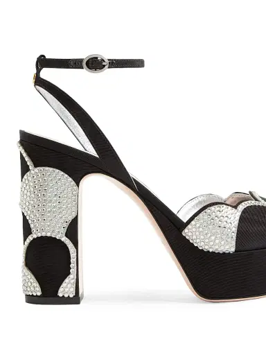 Valentino Garavani Women's Bowow Platform 115MM Sandals in Moiré Fabric - Black Silver - Size 10.5 | Thumbnail 5 Valentino Garavani Women's Bowow Platform 115MM Sandals in Moiré Fabric - Black Silver - Size 10.5 | Thumbnail 5
