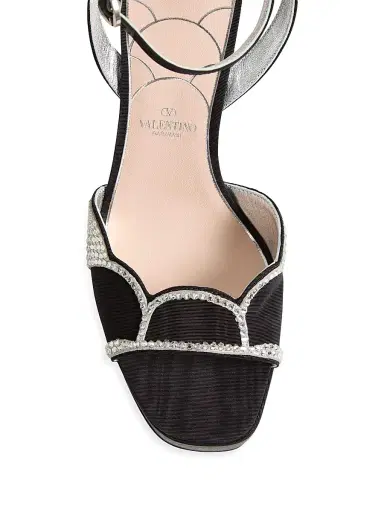 Valentino Garavani Women's Bowow Platform 115MM Sandals in Moiré Fabric - Black Silver - Size 10.5 | Thumbnail 6 Valentino Garavani Women's Bowow Platform 115MM Sandals in Moiré Fabric - Black Silver - Size 10.5 | Thumbnail 6