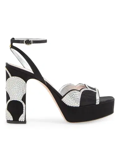 Valentino Garavani Women's Bowow Platform 115MM Sandals in Moiré Fabric - Black Silver - Size 10.5 | Thumbnail 1 Valentino Garavani Women's Bowow Platform 115MM Sandals in Moiré Fabric - Black Silver - Size 10.5 | Thumbnail 1
