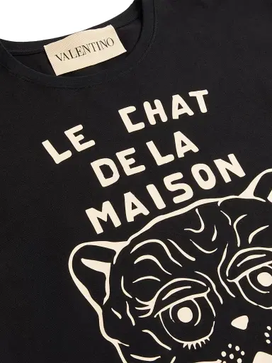 Valentino Garavani Men's Cotton T-Shirt with Chat De La Maison Print - Black | Thumbnail 7 Valentino Garavani Men's Cotton T-Shirt with Chat De La Maison Print - Black | Thumbnail 7
