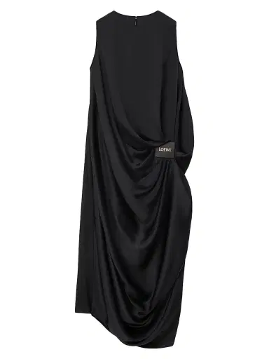 LOEWE Women's Draped Silk Sleeveless Midi-Dress - Black | Thumbnail 2 LOEWE Women's Draped Silk Sleeveless Midi-Dress - Black | Thumbnail 2