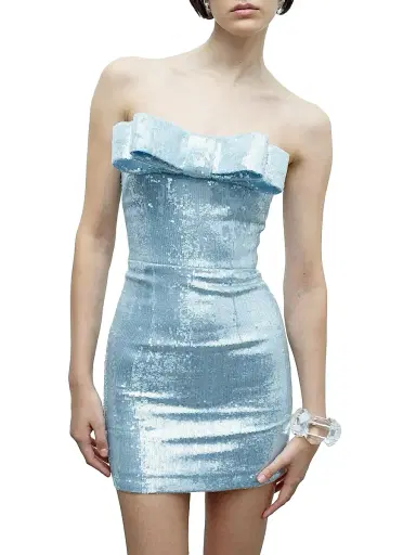 The New Arrivals Ilkyaz Ozel Women's Sisu Sequined Bow Strapless Minidress - Sparkling Azure - Size 8 | Thumbnail 3 The New Arrivals Ilkyaz Ozel Women's Sisu Sequined Bow Strapless Minidress - Sparkling Azure - Size 8 | Thumbnail 3
