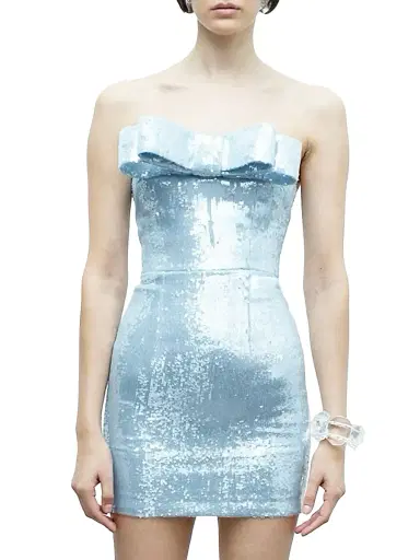 The New Arrivals Ilkyaz Ozel Women's Sisu Sequined Bow Strapless Minidress - Sparkling Azure - Size 8 | Thumbnail 4 The New Arrivals Ilkyaz Ozel Women's Sisu Sequined Bow Strapless Minidress - Sparkling Azure - Size 8 | Thumbnail 4