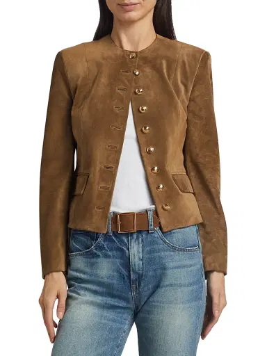 Nili Lotan Women's Nanon Suede Collarless Button-Front Jacket - Martora | Thumbnail 3 Nili Lotan Women's Nanon Suede Collarless Button-Front Jacket - Martora | Thumbnail 3