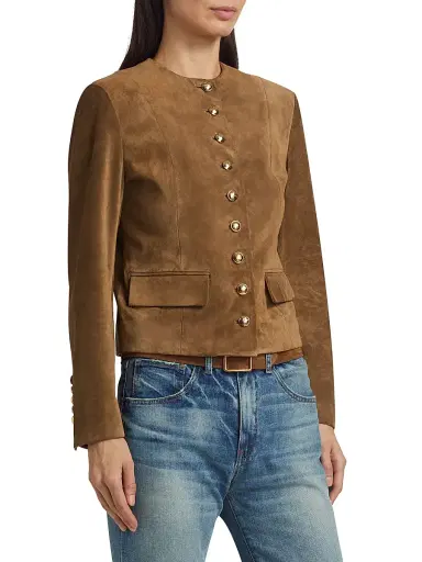 Nili Lotan Women's Nanon Suede Collarless Button-Front Jacket - Martora | Thumbnail 4 Nili Lotan Women's Nanon Suede Collarless Button-Front Jacket - Martora | Thumbnail 4
