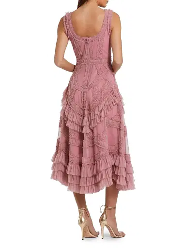 Mac Duggal Women's Mesh Ruffled Scoopneck Midi-Dress - Buttercup | Thumbnail 5 Mac Duggal Women's Mesh Ruffled Scoopneck Midi-Dress - Buttercup | Thumbnail 5