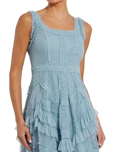 Mac Duggal Women's Mesh Ruffled Scoopneck Midi-Dress - Buttercup | Thumbnail 9 Mac Duggal Women's Mesh Ruffled Scoopneck Midi-Dress - Buttercup | Thumbnail 9