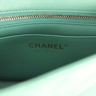 Chanel Chanel Mini Square Pearl Crush Flap Bag Green Lambskin Antique Gold Hardware | Thumbnail 10 Chanel Chanel Mini Square Pearl Crush Flap Bag Green Lambskin Antique Gold Hardware | Thumbnail 10