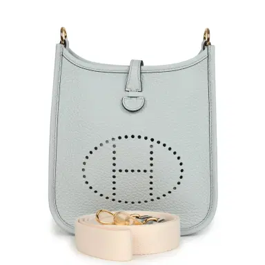 HERMÈS Hermes Evelyne TPM Bleu Pale Clemence Palladium Hardware | Thumbnail 1 HERMÈS Hermes Evelyne TPM Bleu Pale Clemence Palladium Hardware | Thumbnail 1