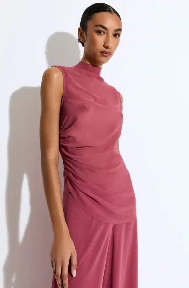 LAPOINTE Lightweight Georgette Mock Neck Ruched Top | Thumbnail 3 LAPOINTE Lightweight Georgette Mock Neck Ruched Top | Thumbnail 3