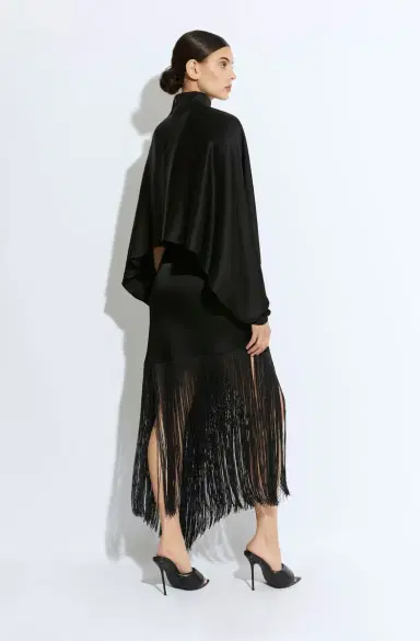LAPOINTE Satin Asymmetric Fringe Skirt | Thumbnail 2 LAPOINTE Satin Asymmetric Fringe Skirt | Thumbnail 2