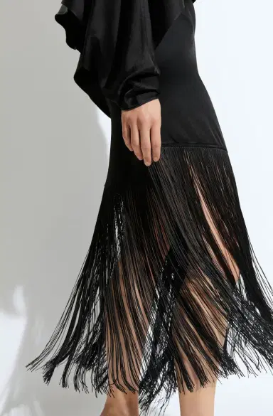 LAPOINTE Satin Asymmetric Fringe Skirt | Thumbnail 3 LAPOINTE Satin Asymmetric Fringe Skirt | Thumbnail 3