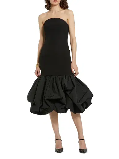 Mac Duggal Women's Ieena Crepe Strapless Bubble-Hem Midi-Dress - Black - Size 16 | Thumbnail 1 Mac Duggal Women's Ieena Crepe Strapless Bubble-Hem Midi-Dress - Black - Size 16 | Thumbnail 1