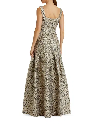Mac Duggal Women's Evening Metallic Brocade Belted Gown - Gold | Thumbnail 2 Mac Duggal Women's Evening Metallic Brocade Belted Gown - Gold | Thumbnail 2