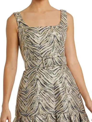 Mac Duggal Women's Evening Metallic Brocade Belted Gown - Gold | Thumbnail 3 Mac Duggal Women's Evening Metallic Brocade Belted Gown - Gold | Thumbnail 3