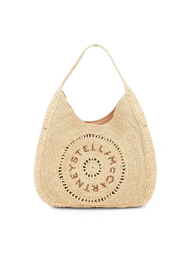 Stella McCartney Women's Small Crochet Rafia Logo Hobo Bag | Thumbnail 1 Stella McCartney Women's Small Crochet Rafia Logo Hobo Bag | Thumbnail 1