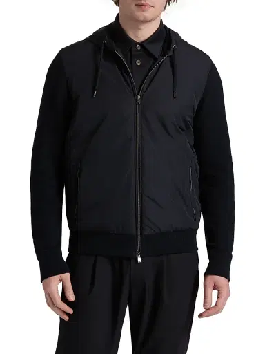 Herno Men's Cotton Hooded Bomber Jacket - Blue Navy | Thumbnail 3 Herno Men's Cotton Hooded Bomber Jacket - Blue Navy | Thumbnail 3