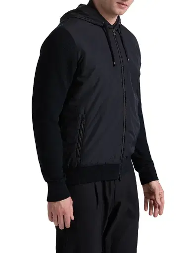 Herno Men's Cotton Hooded Bomber Jacket - Blue Navy | Thumbnail 4 Herno Men's Cotton Hooded Bomber Jacket - Blue Navy | Thumbnail 4