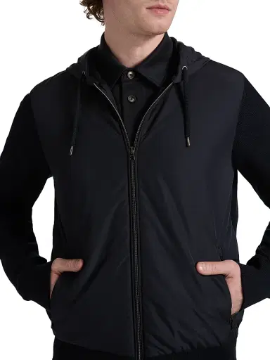 Herno Men's Cotton Hooded Bomber Jacket - Blue Navy | Thumbnail 6 Herno Men's Cotton Hooded Bomber Jacket - Blue Navy | Thumbnail 6