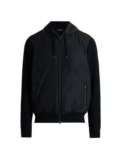 Herno Men's Cotton Hooded Bomber Jacket - Blue Navy | Thumbnail 1 Herno Men's Cotton Hooded Bomber Jacket - Blue Navy | Thumbnail 1