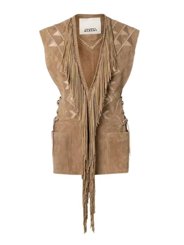 Dalila Fringed Appliquéd Whipstitched Embroidered Suede Vest Dalila Fringed Appliquéd Whipstitched Embroidered Suede Vest