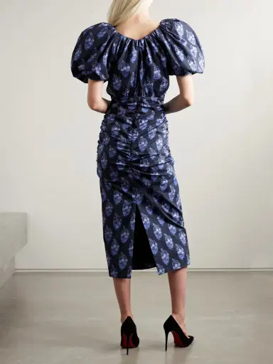 Carolina Herrera Gathered Floral-print Cotton-blend Poplin Midi Dress | Thumbnail 3 Carolina Herrera Gathered Floral-print Cotton-blend Poplin Midi Dress | Thumbnail 3