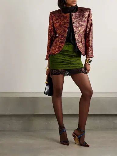 Saint Laurent Crystal-embellished Metallic Wool-blend Brocade Jacket | Thumbnail 2 Saint Laurent Crystal-embellished Metallic Wool-blend Brocade Jacket | Thumbnail 2