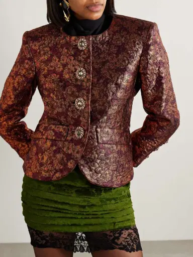 Saint Laurent Crystal-embellished Metallic Wool-blend Brocade Jacket | Thumbnail 3 Saint Laurent Crystal-embellished Metallic Wool-blend Brocade Jacket | Thumbnail 3