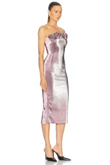 AREA Stretch Lame Rosette Midi Dress | Thumbnail 2 AREA Stretch Lame Rosette Midi Dress | Thumbnail 2