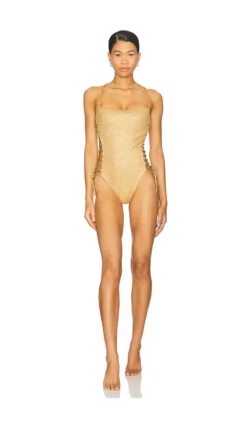 Golden Sunset Square Neck Laced Up One Piece Swimsuit Golden Sunset Square Neck Laced Up One Piece Swimsuit