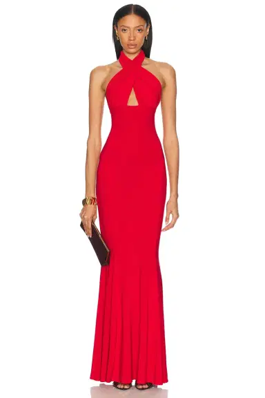 Norma Kamali Cross Halter Fishtail Gown | Thumbnail 1 Norma Kamali Cross Halter Fishtail Gown | Thumbnail 1