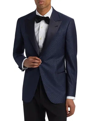 Emporio Armani Men's Diamond Grid Print Dinner Jacket - Navy Blue - Size 48 | Thumbnail 3 Emporio Armani Men's Diamond Grid Print Dinner Jacket - Navy Blue - Size 48 | Thumbnail 3