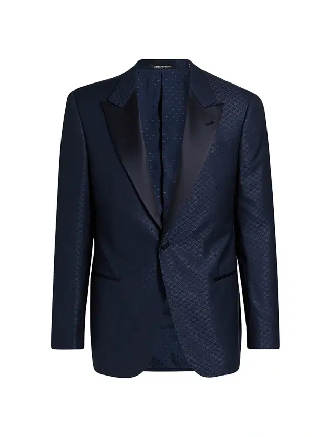 Men's Diamond Grid Print Dinner Jacket - Navy Blue Men's Diamond Grid Print Dinner Jacket - Navy Blue