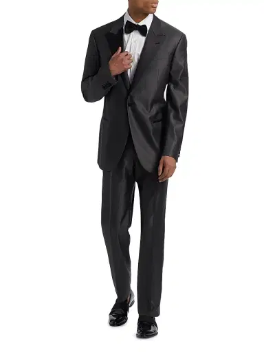 Emporio Armani Men's Shiny Wool-Silk Tuxedo - Charcoal | Thumbnail 2 Emporio Armani Men's Shiny Wool-Silk Tuxedo - Charcoal | Thumbnail 2