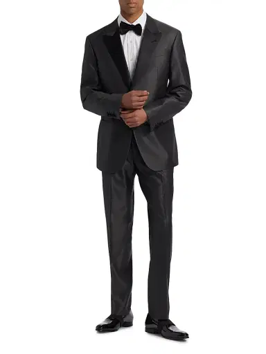 Emporio Armani Men's Shiny Wool-Silk Tuxedo - Charcoal | Thumbnail 3 Emporio Armani Men's Shiny Wool-Silk Tuxedo - Charcoal | Thumbnail 3