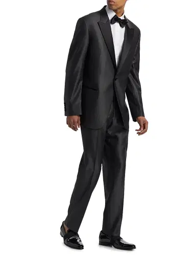 Emporio Armani Men's Shiny Wool-Silk Tuxedo - Charcoal | Thumbnail 4 Emporio Armani Men's Shiny Wool-Silk Tuxedo - Charcoal | Thumbnail 4