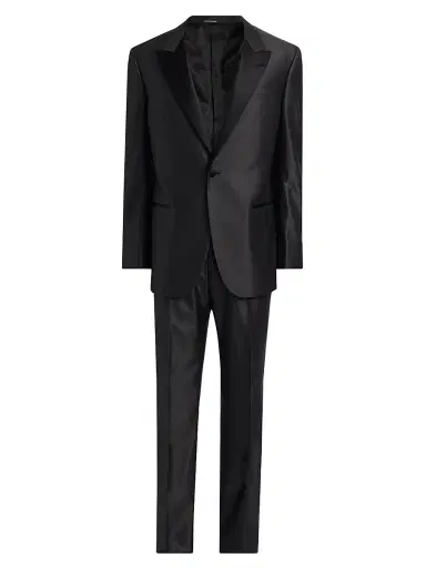 Emporio Armani Men's Shiny Wool-Silk Tuxedo - Charcoal | Thumbnail 1 Emporio Armani Men's Shiny Wool-Silk Tuxedo - Charcoal | Thumbnail 1