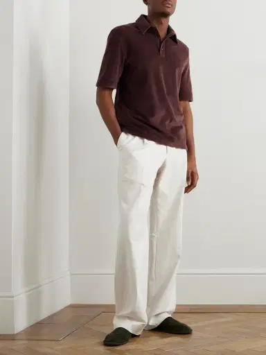 Loro Piana Cotton and Silk-Blend Velour Polo Shirt - Men | Thumbnail 2 Loro Piana Cotton and Silk-Blend Velour Polo Shirt - Men | Thumbnail 2