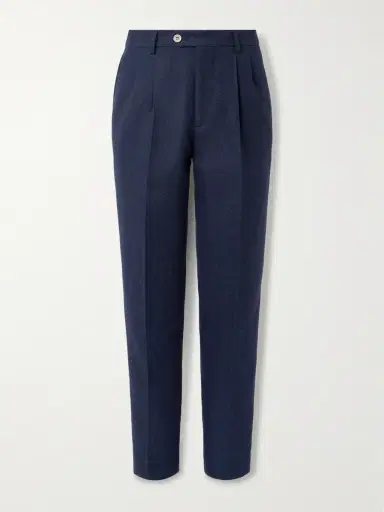 Brunello Cucinelli Tapered Pleated Striped Linen, Silk, Wool and Cotton-Blend Suit Trousers - Men | Thumbnail 2 Brunello Cucinelli Tapered Pleated Striped Linen, Silk, Wool and Cotton-Blend Suit Trousers - Men | Thumbnail 2