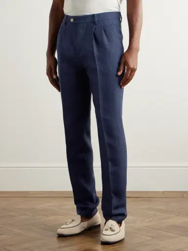 Brunello Cucinelli Tapered Pleated Striped Linen, Silk, Wool and Cotton-Blend Suit Trousers - Men | Thumbnail 4 Brunello Cucinelli Tapered Pleated Striped Linen, Silk, Wool and Cotton-Blend Suit Trousers - Men | Thumbnail 4