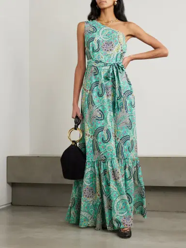 Etro One-shoulder Belted Printed Satin-jacquard Maxi Dress | Thumbnail 2 Etro One-shoulder Belted Printed Satin-jacquard Maxi Dress | Thumbnail 2