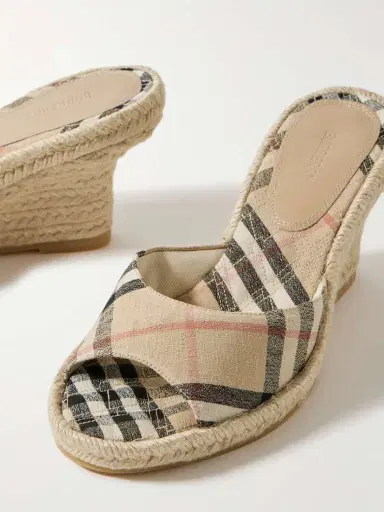 Burberry Checked Canvas-jacquard Espadrille Wedge Mules | Thumbnail 4 Burberry Checked Canvas-jacquard Espadrille Wedge Mules | Thumbnail 4
